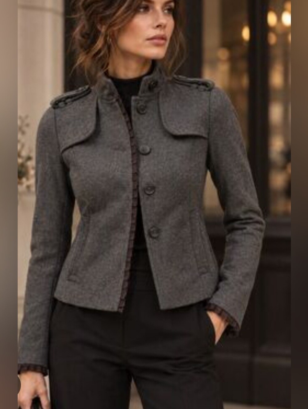 GAP Womens Pea Coat Military Jacket/Blazer - Wool Blend - Grey Sz 6 (EUC)